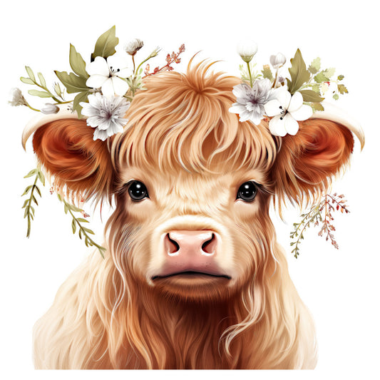 rustic brown, cream, white, terracotta, copper, floral, botanical, animals, highland cattle, cow, nature, farmhouse, whimsical, sweet, cute, spring, summer, flowers, daisies, leaves, greenery, gentle, folk art, country, pastoral, cottage core, decorative panel, wall hanging, child's quilt, baby nursery