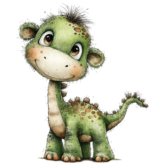 sage green, olive green, cream, tan, brown, dinosaur, cute dinosaur, baby dinosaur, whimsical, playful, children's, kids, animal, prehistoric, dino, spotted pattern, speckled, textured, illustrated, watercolor, charming, friendly, nursery, baby quilt, children's bedding, storybook, gentle, soft, endearing, quirky