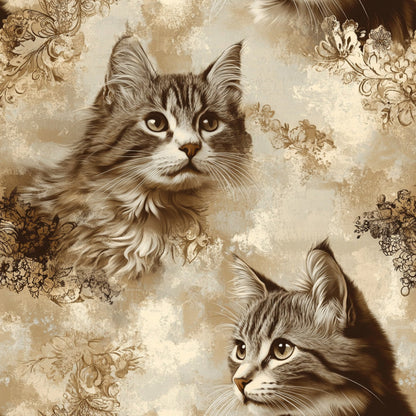 Vintage Cats With Lace Pattern 6 Quilting Cotton Fabric