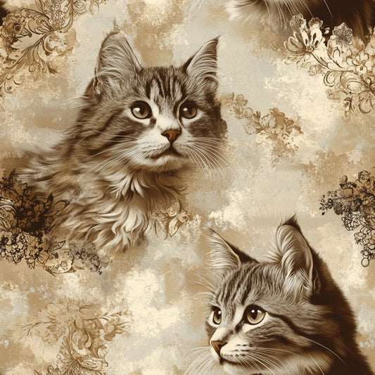 Vintage Cats With Lace Pattern 6 Quilting Cotton Fabric