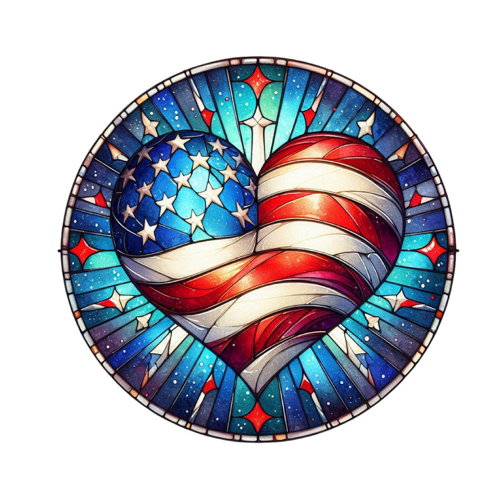 Round Stained Glass Patriotic Fabric Panel 13