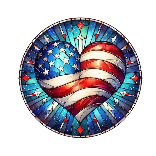 Round Stained Glass Patriotic Fabric Panel 13
