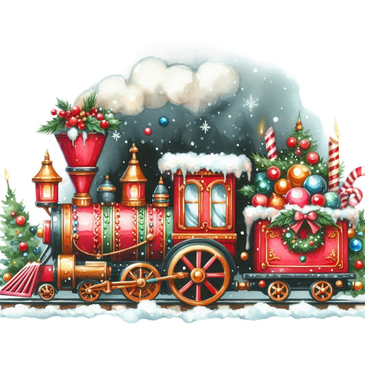 Christmas Spirit Trains Fabric Panel 16