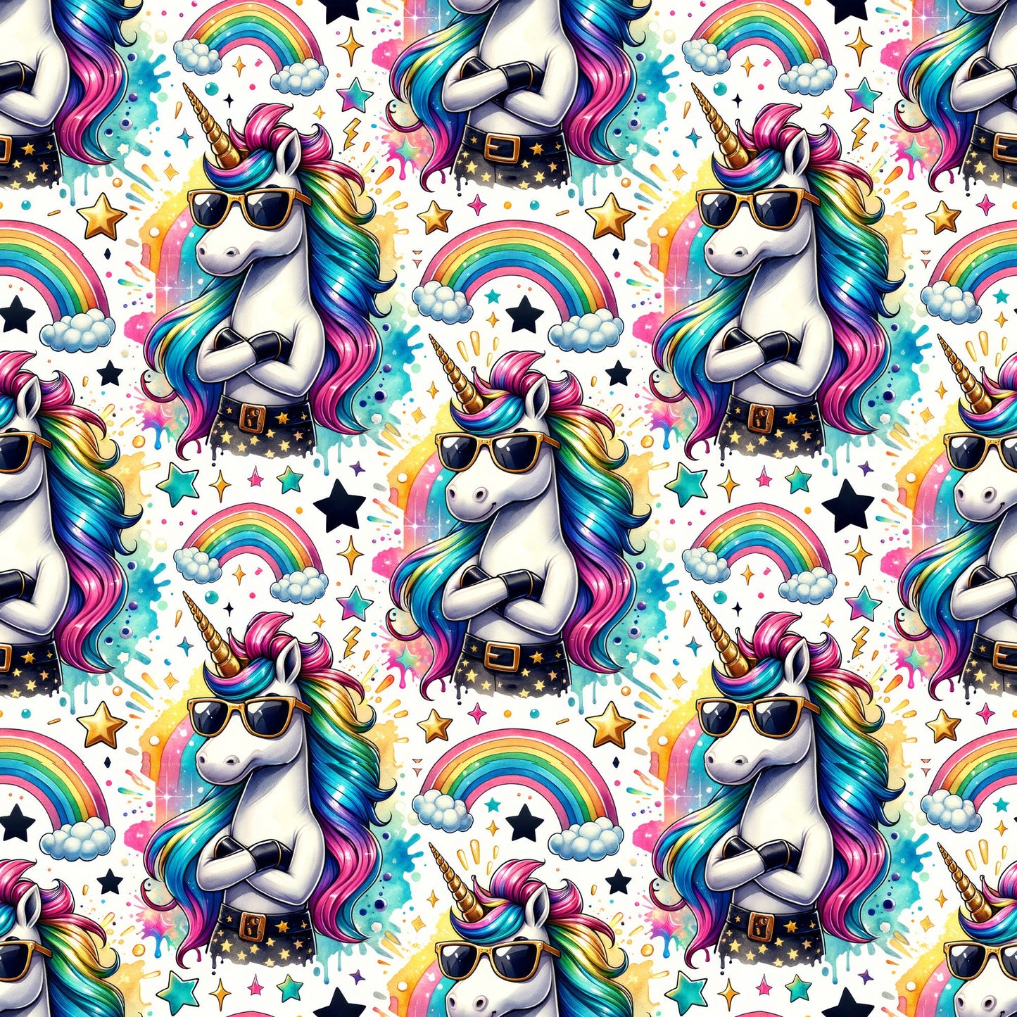 Cool Rainbow Unicorn Pattern 1 Quilting Cotton Fabric
