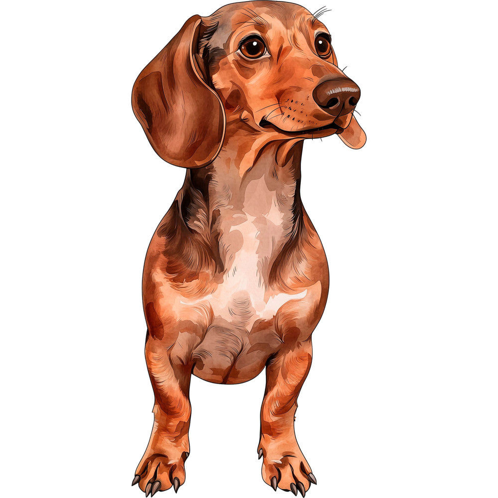 dachshund, dog, pet, animal, brown, tan, beige, cream, rust, chocolate brown, whimsical, playful, cute, cartoon, illustration, character, novelty, children, kids, friendly, cheerful, light-hearted, fun, puppy, wiener dog, humorous, quirky