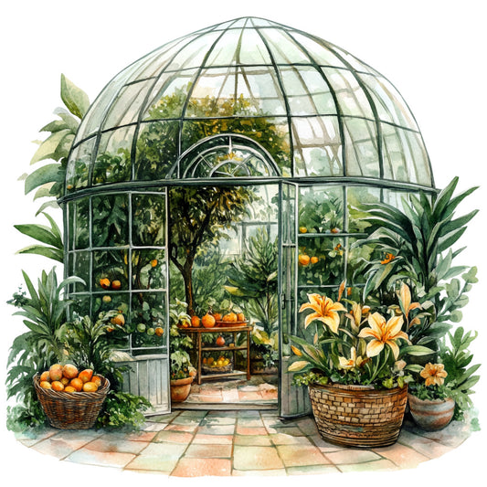 Watercolor Greenhouse Fabric Panel 11