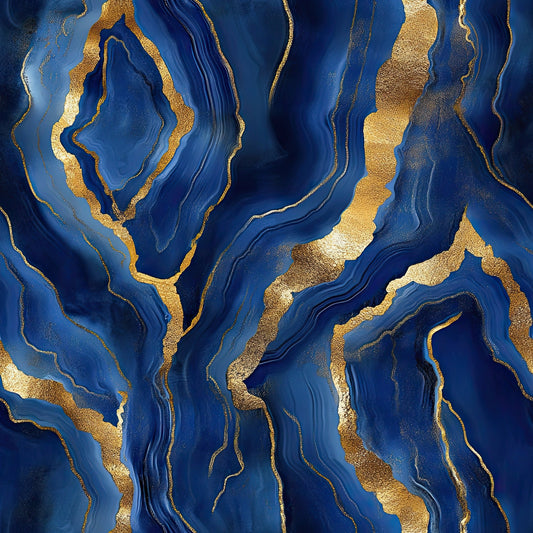 Royal Blue and Gold Agate Pattern 4 Quilting Cotton Fabric