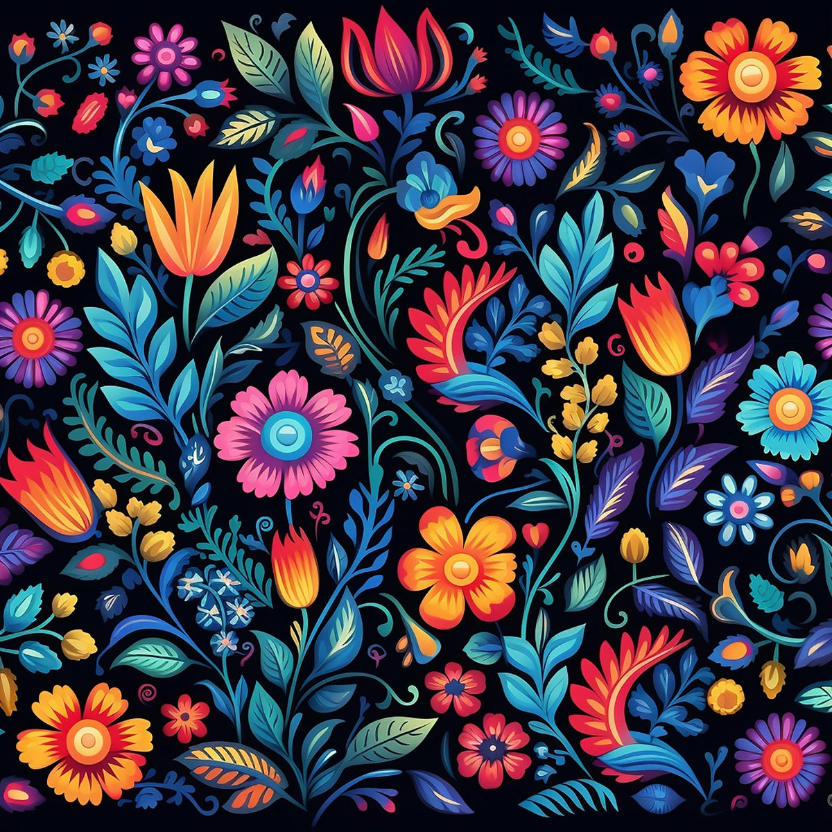 Midnight Otomi Garden Pattern 5 Minky Fabric