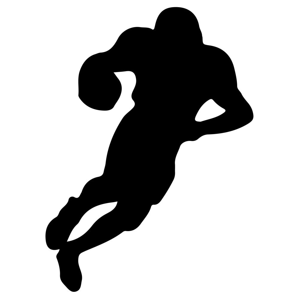 football player silhouette, sports, football, athlete, action pose, black silhouette, sports themed, modern, geometric, men's, masculine, team sports, athletic wear, touchdown, running back, quarterback, sports fan, game day, all-star, champion, dynamic motion, bold graphic, contemporary, black and white, monochromatic, wall hanging, home decor, apparel fabric, sports quilt