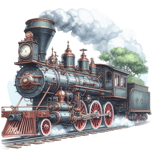 Watercolor Steam Train Fabric Panel 2
