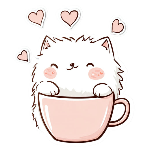 cute cat, fluffy cat, kitten, animals, cat lover, hearts, love, pink, cream, white, brown, blush pink, peach, whimsical, kawaii, adorable, cozy, warm, coffee cup, mug, beverage, sweet, playful, cheerful, cartoon, illustration, girl, kids, nursery, baby