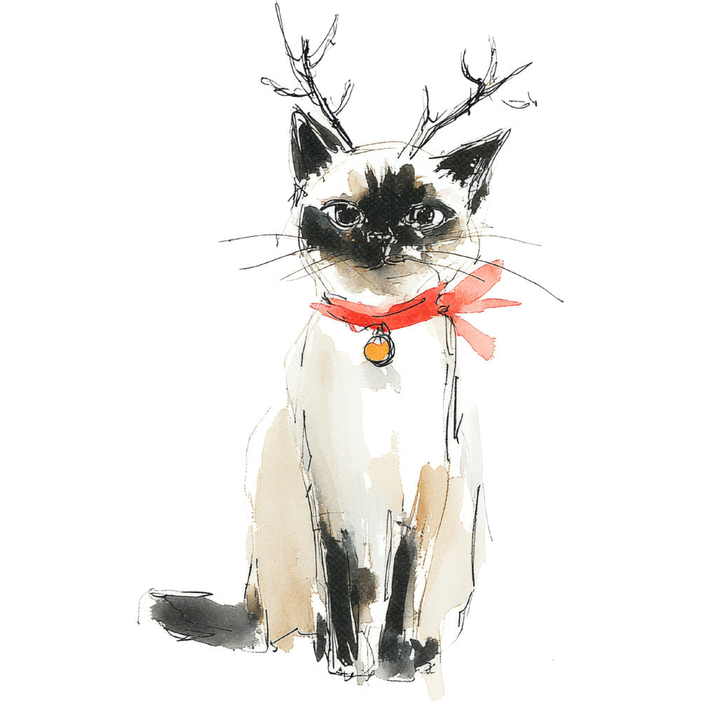 Handdrawn Christmas Cats Fabric Panel 52