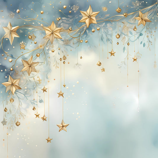 Light Blue and Gold Christmas Fabric Panel 8