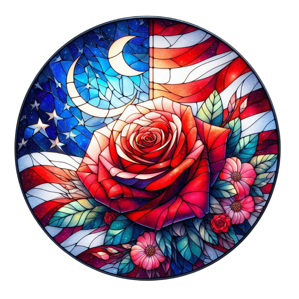 Round Stained Glass Patriotic Fabric Panel 18