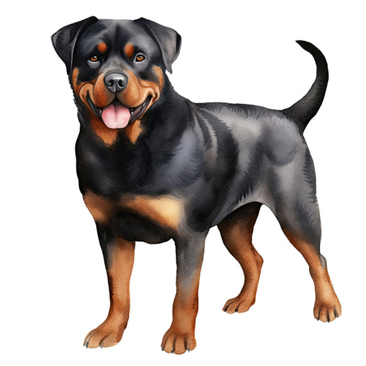 Watercolor Rottweiler Fabric Panel 18 featuring a detailed, vibrant portrait of a happy Rottweiler dog on premium quilting cotton.
