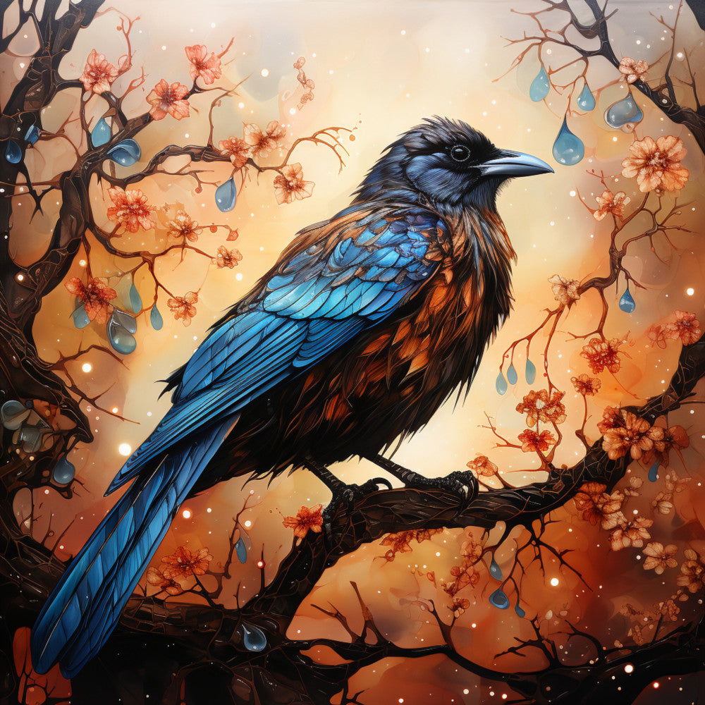Watercolor Crows Fabric Panel 6