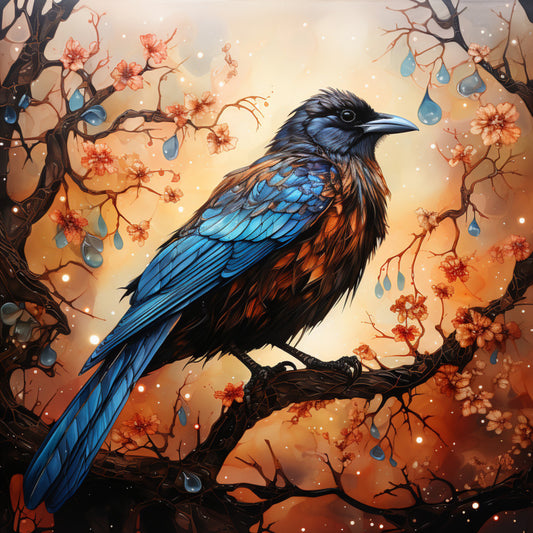 Watercolor Crows Fabric Panel 6