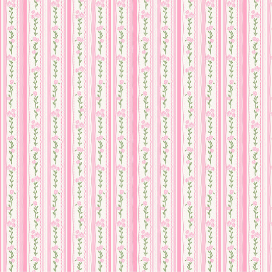 Pink Floral Stripe Pattern 1 Quilting Cotton Fabric