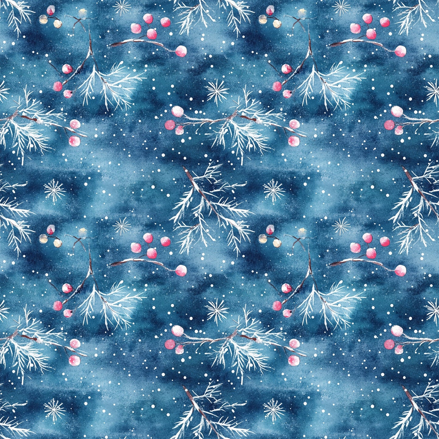 Watercolor Blue Christmas Pattern 6 Quilting Cotton Fabric