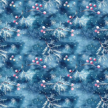 Watercolor Blue Christmas Pattern 6 Quilting Cotton Fabric