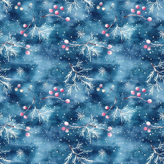Watercolor Blue Christmas Pattern 6 Quilting Cotton Fabric