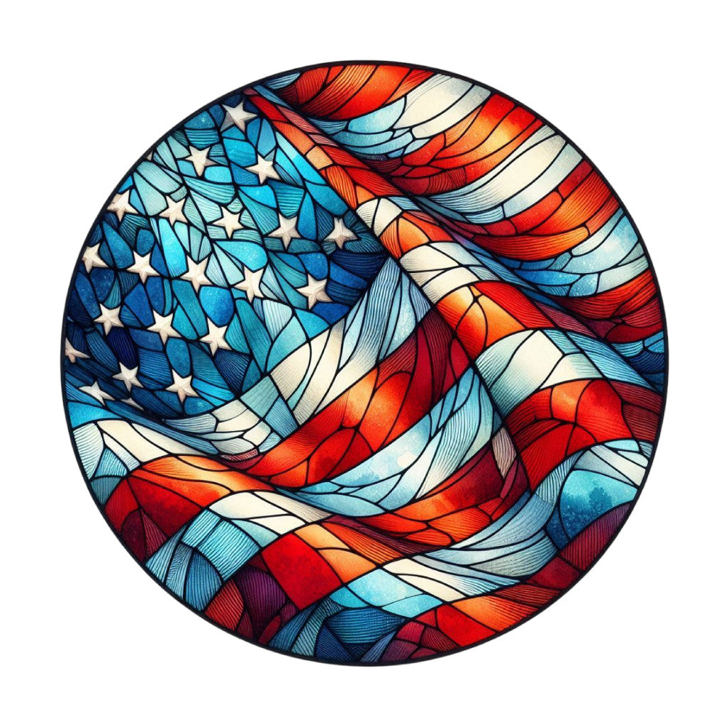 Round Stained Glass Patriotic Fabric Panel 9