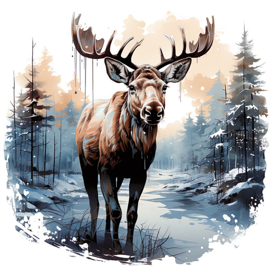 Moose in Winter Fabric Panel 8