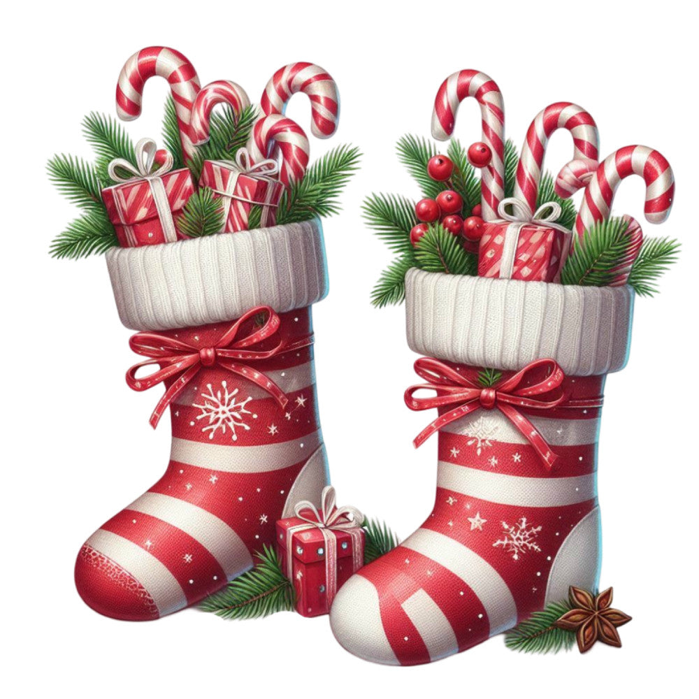 Christmas Stockings and Candy Canes Fabric Panel 6