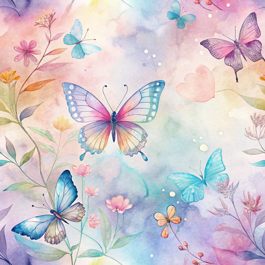 Floral Butterflies Scene Fabric Panel 4