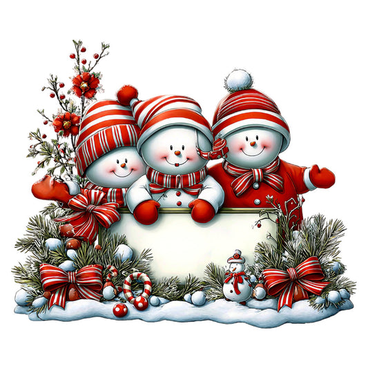 red and white, candy cane stripes, snowmen, holiday, christmas, winter, festive, cheerful, whimsical, red striped hats, evergreen branches, red bows, snow, seasonal, joy, family, cute, playful, red and cream, striped pattern, decorative balls, ornaments, nature elements, traditional holiday, children's design, happy snowmen, winter landscape, gift-giving theme, celebration
