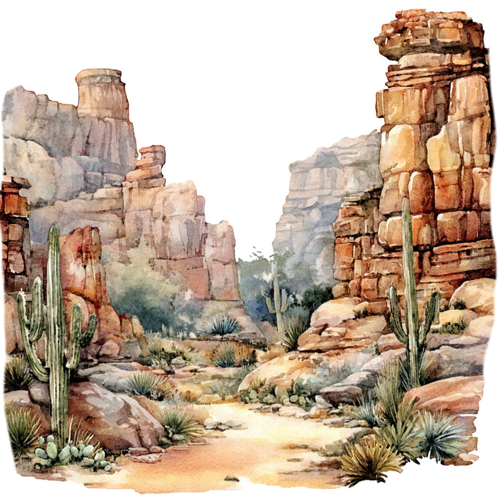 desert landscape, southwestern, saguaro cactus, terracotta, rust, sandy tan, cream, sage green, canyon, rock formations, nature scene, rustic, warm earth tones, arid landscape, desert plants, western, scenic, outdoor, travel, adventure, natural, organic, desert flora, dust storm colors, landscape art, panoramic, sedona inspired, native american inspired, desert mesa
