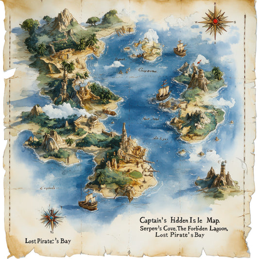 Pirate Treasure Map Fabric Panel 13