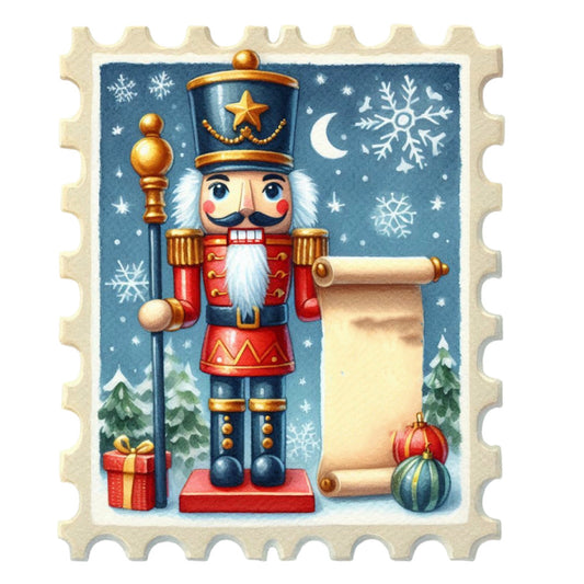 Nutcracker Postage Stamps Fabric Panel 16