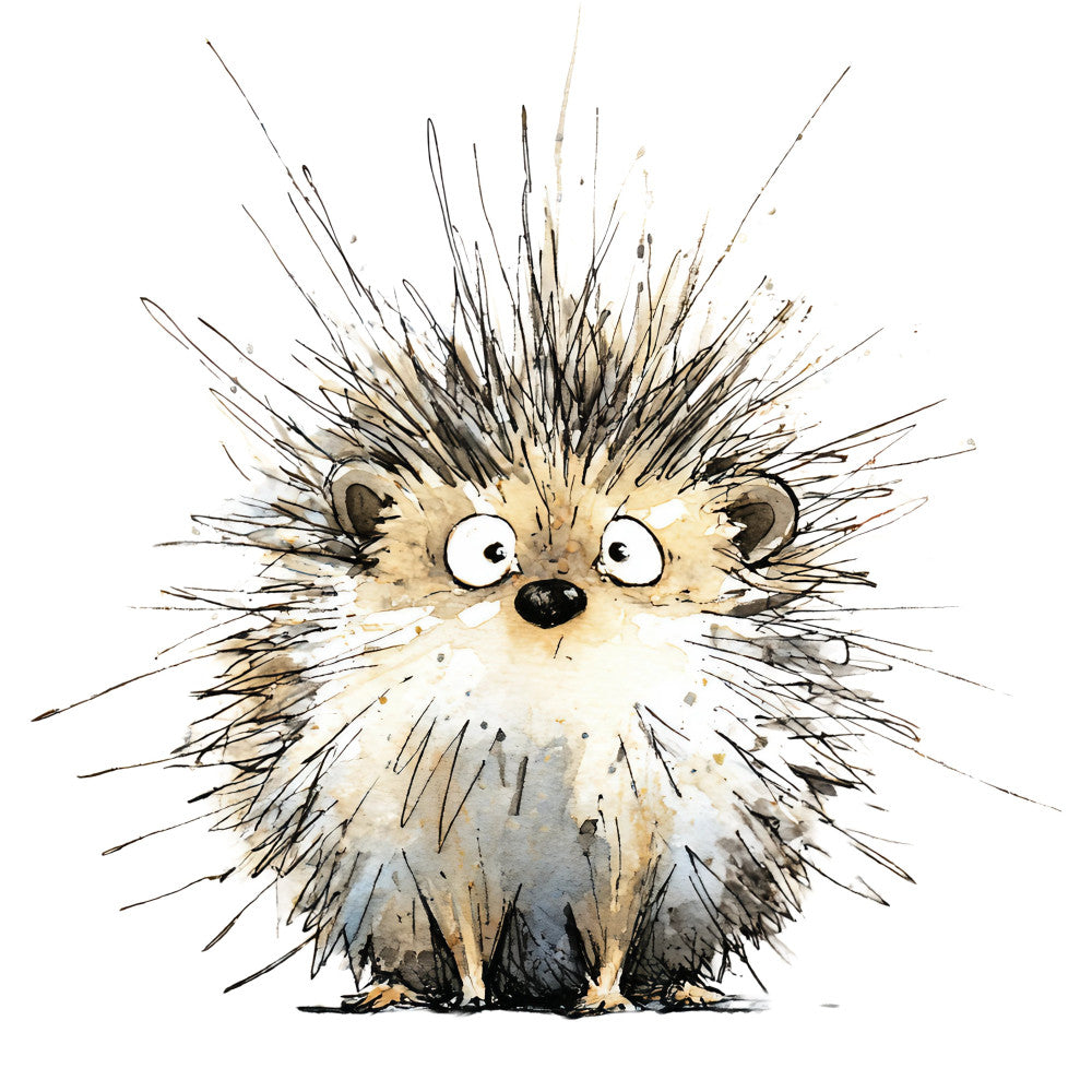 hedgehog, woodland animals, cute animals, whimsical, children's, nursery, baby, tan, cream, beige, brown, black, gray, ink wash, watercolor, hand-drawn, illustrated, nature, forest, spiky quilt, animal portrait, playful, kids fabric, storybook, character, quirky, rustic, farmhouse, all-over print