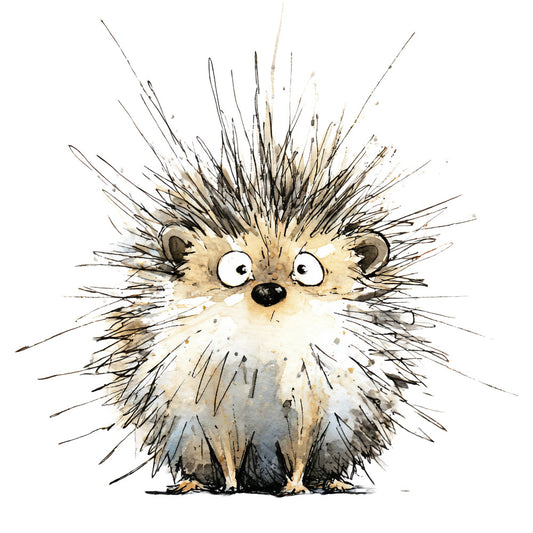 hedgehog, woodland animals, cute animals, whimsical, children's, nursery, baby, tan, cream, beige, brown, black, gray, ink wash, watercolor, hand-drawn, illustrated, nature, forest, spiky quilt, animal portrait, playful, kids fabric, storybook, character, quirky, rustic, farmhouse, all-over print