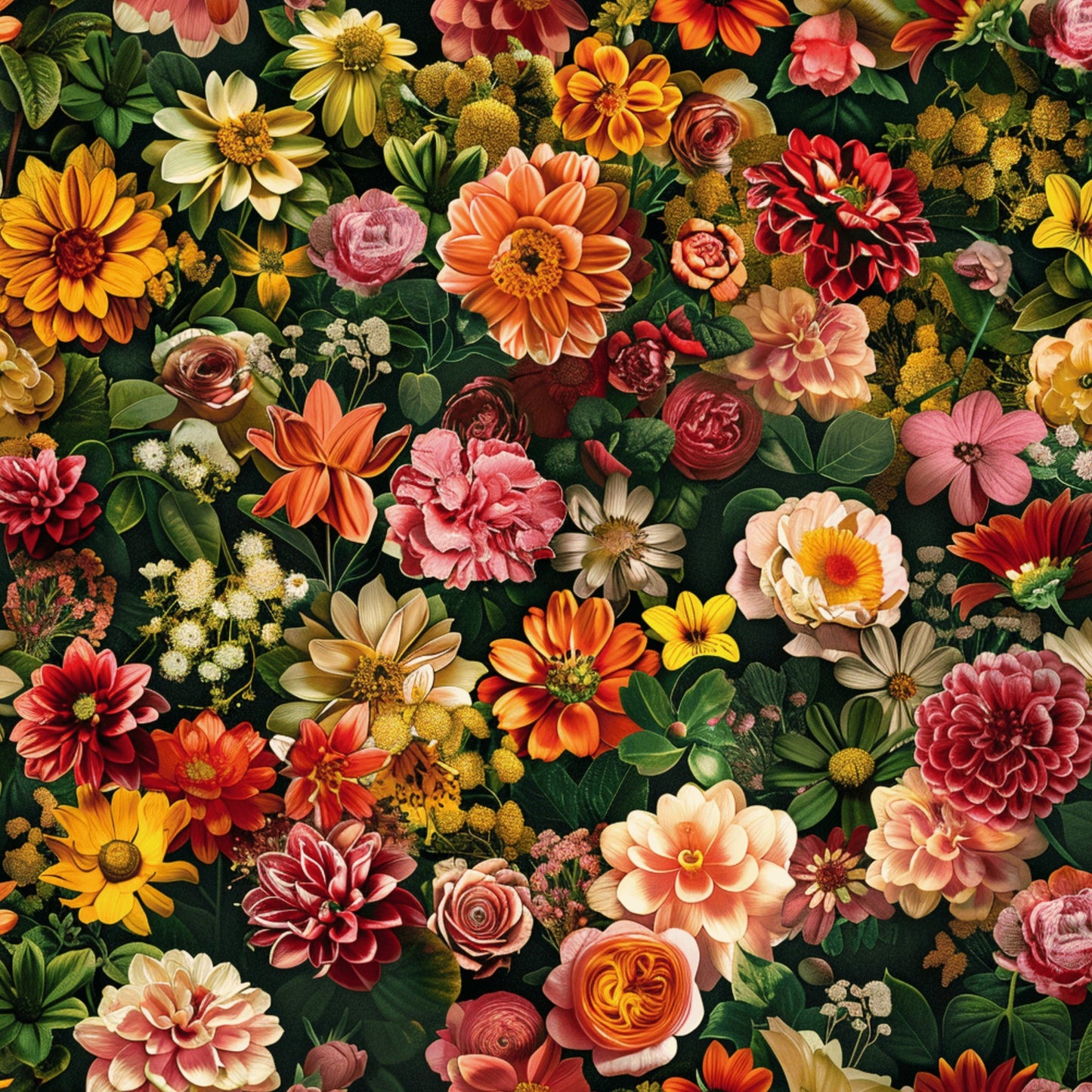 Realistic Flower Patch Pattern 17 Quilting Cotton Fabric