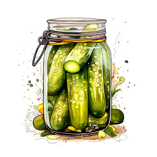 Watercolor Pickles in Jar Fabric Panel 6