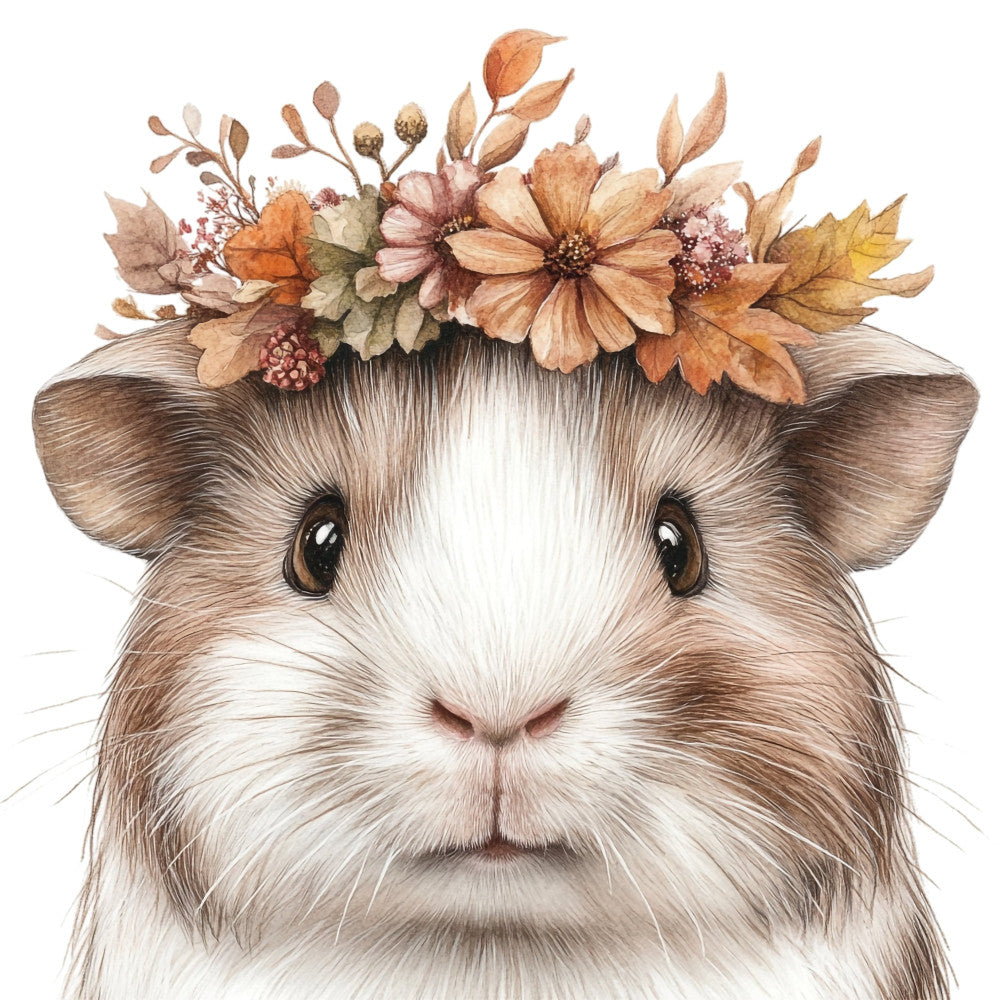 guinea pig, autumn, fall, floral, flowers, animals, woodland, cute, whimsical, nature, rustic, boho, bohemian, tan, brown, cream, ivory, taupe, rust, burnt orange, terracotta, dried flowers, leaves, botanical, harvest, baby, children's, sweet, gentle, soft