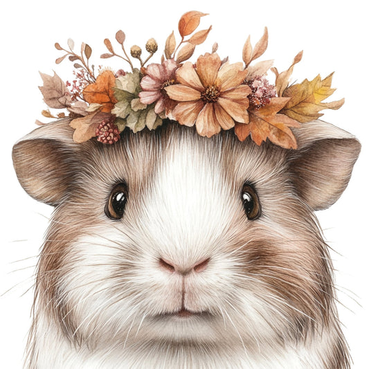 guinea pig, autumn, fall, floral, flowers, animals, woodland, cute, whimsical, nature, rustic, boho, bohemian, tan, brown, cream, ivory, taupe, rust, burnt orange, terracotta, dried flowers, leaves, botanical, harvest, baby, children's, sweet, gentle, soft