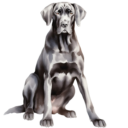 Watercolor Dogs Fabric Panel 34 features a detailed, realistic painted image of a sitting Great Dane dog on premium quilting cotton.