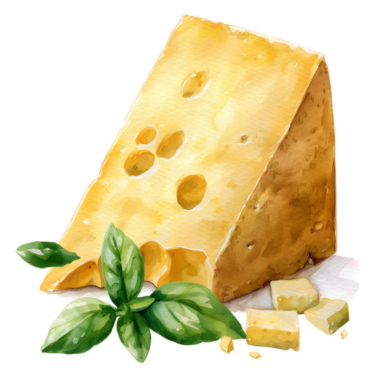 cheese, basil, food, kitchen, culinary, gourmet, farmhouse, rustic, cream, pale yellow, golden yellow, butter yellow, sage green, fresh herbs, italian, mediterranean, whimsical, novelty, food themed, cooking, baking, cheese wedge, holes, artisan, cottage core, spring, summer, home decor, kitchen decor, table runner