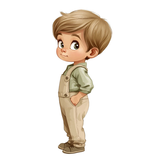 boy character, safari outfit, khaki tan, olive green, cute illustration, children's themed, adventure theme, explorer boy, cartoon style, whimsical, playful, safari adventure, nature exploration, kids fabric, child portrait, character panel, storybook style, neutral tones, beige, tan and green, child-friendly, nursery decor, baby boy, young explorer, adventure seeking, playful character, illustrated portrait, wholesome design