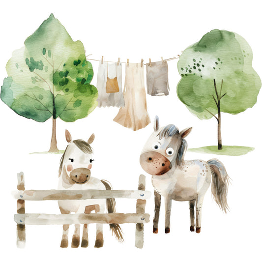 Watercolor Farm Fabric Panel 5