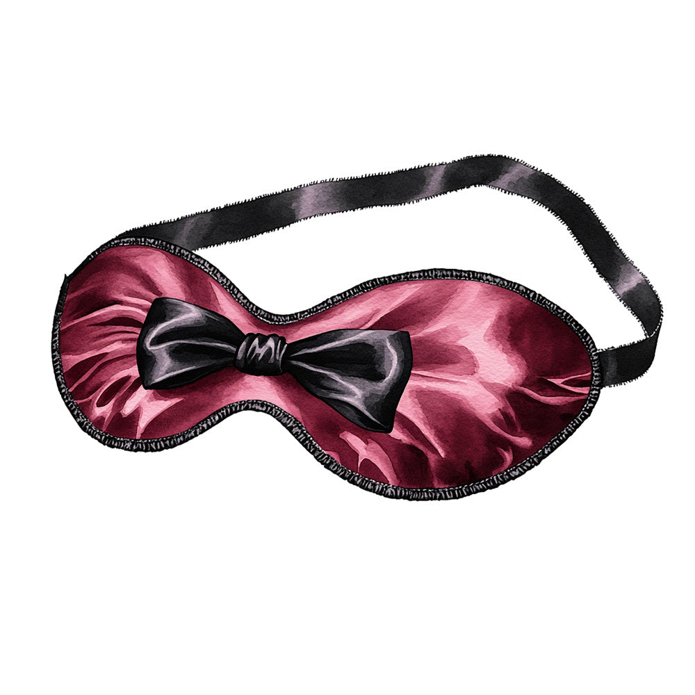 burgundy, deep red, black bow, sleep mask, satin fabric, elegant accessory, romantic motif, luxurious texture, feminine design, vintage style, boudoir theme, fabric panel, quilting cotton, dark romance, gothic aesthetic, intimate apparel, decorative bow, rich colors, moody atmosphere