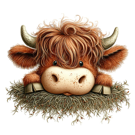 highland cattle, brown, cream, tan, rustic, farmhouse, whimsical, animals, livestock, cattle, horns, shaggy, hairy, folk art, naive art, cute animals, country, pastoral, farm animals, charming, cottage core, illustration style, novelty print, childlike, playful, nature inspired, adorable, decorative panel
