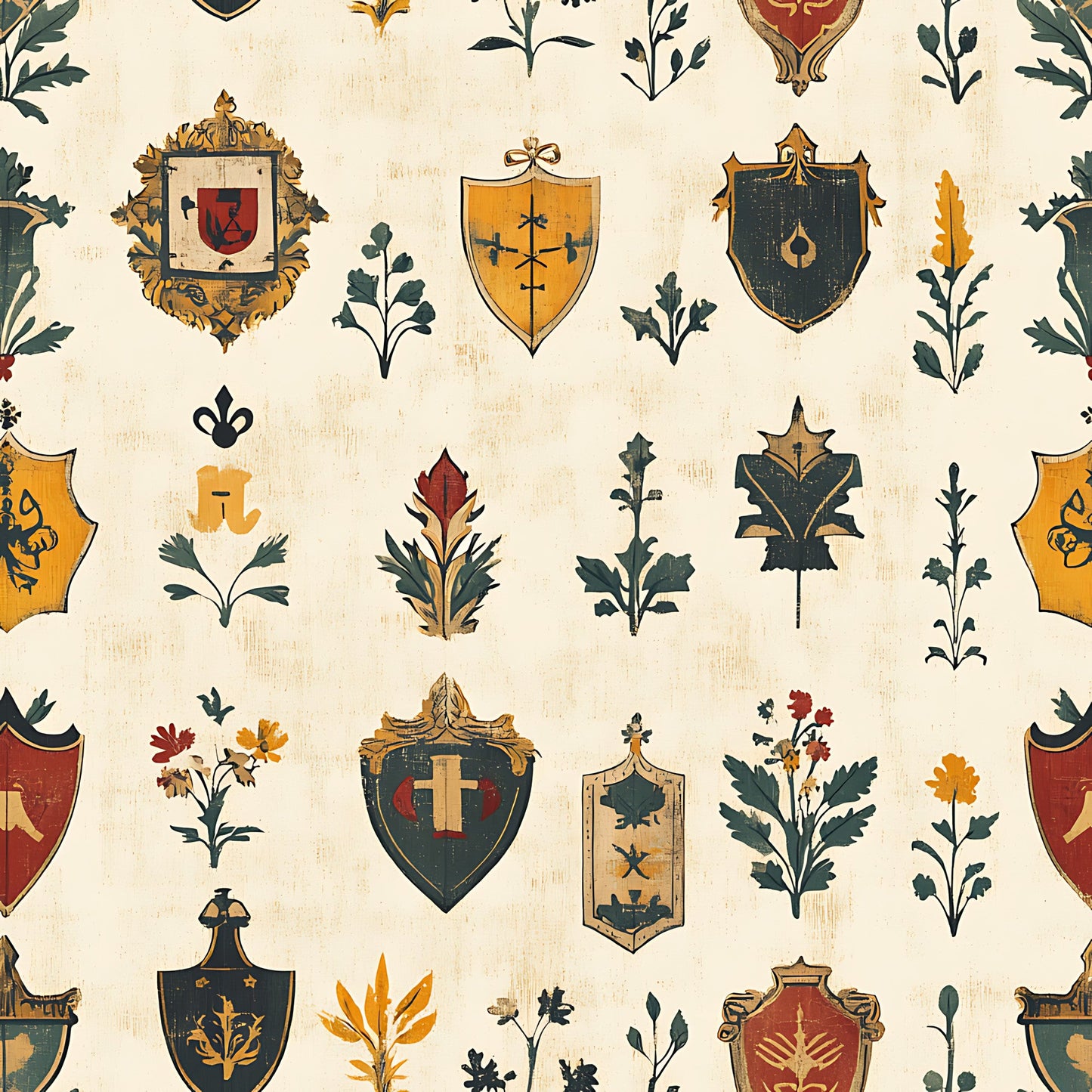 Rustic German Banners and Shields Pattern 8 Quilting Cotton Fabric