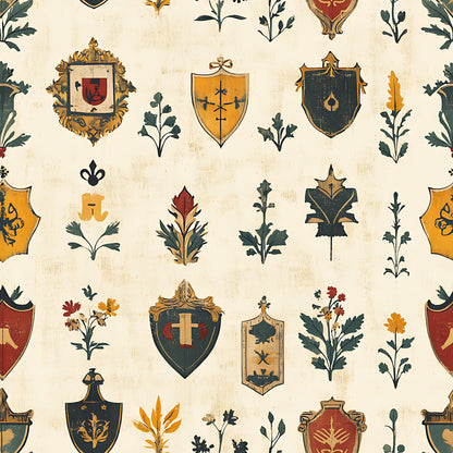 Rustic German Banners and Shields Pattern 8 Quilting Cotton Fabric