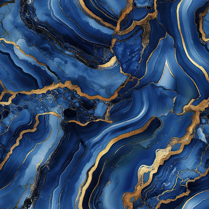 Royal Blue and Gold Agate Pattern 3 Minky Fabric