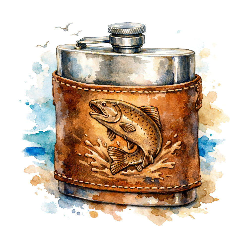 fishing, trout, fish, leather, tan, brown, bronze, metallic silver, watercolor, nautical, vintage, rustic, outdoor, nature, sport, masculine, adventure, wildlife, textured, whimsical, cabin, lodge, heritage, folk art, embossed, boho, artisan, water, splash, tan and brown