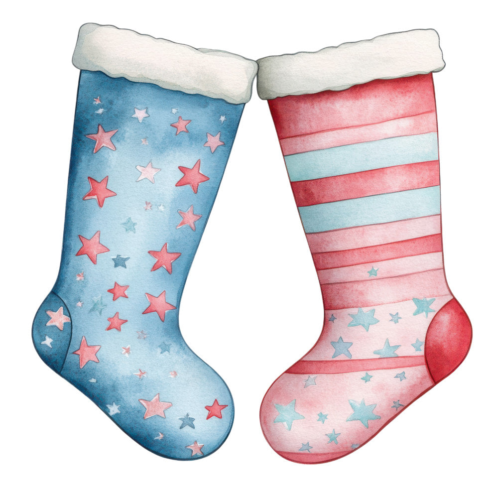 Watercolor Christmas Stockings Fabric Panel 12